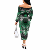 Aotearoa Iwi Ngai Tahu Personalised Off The Shoulder Long Sleeve Dress Maori Kowhaiwhai Pattern LT19 - Polynesian Pride