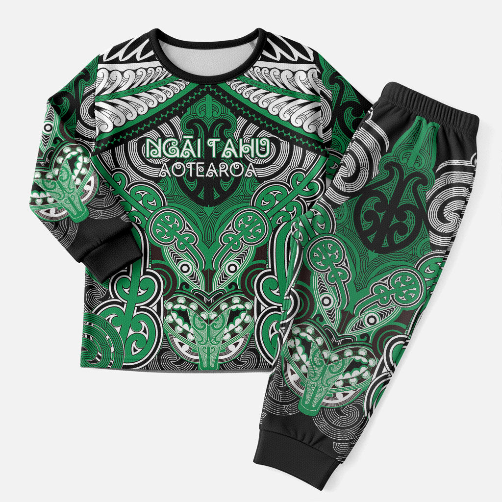 Aotearoa Iwi Ngai Tahu Personalised Christmas Pajama Set Maori Kowhaiwhai Pattern LT19 Men Green - Polynesian Pride