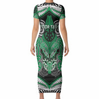 Aotearoa Iwi Ngai Tahu Personalised Short Sleeve Bodycon Dress Maori Kowhaiwhai Pattern LT19 - Polynesian Pride