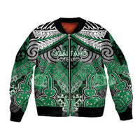 Aotearoa Iwi Ngai Tahu Personalised Sleeve Zip Bomber Jacket Maori Kowhaiwhai Pattern LT19 Unisex Green - Polynesian Pride