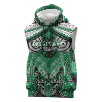 Aotearoa Iwi Ngai Tahu Personalised Sleeveless Hoodie Maori Kowhaiwhai Pattern LT19 Green - Polynesian Pride