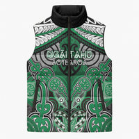 Aotearoa Iwi Ngai Tahu Personalised Sleeveless Puffer Jacket Maori Kowhaiwhai Pattern LT19 Unisex Green - Polynesian Pride