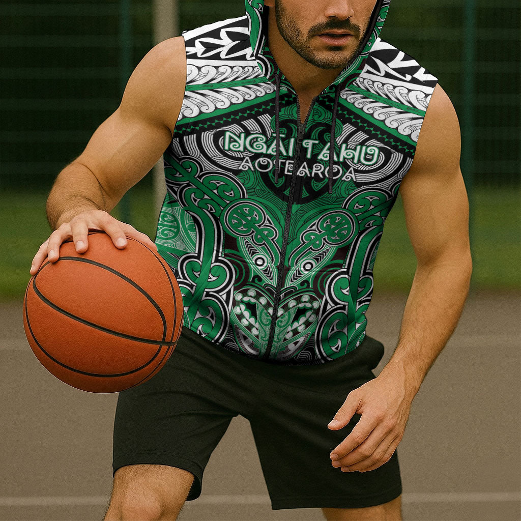 Aotearoa Iwi Ngai Tahu Personalised Sleeveless Zip Hoodie Maori Kowhaiwhai Pattern LT19 - Polynesian Pride
