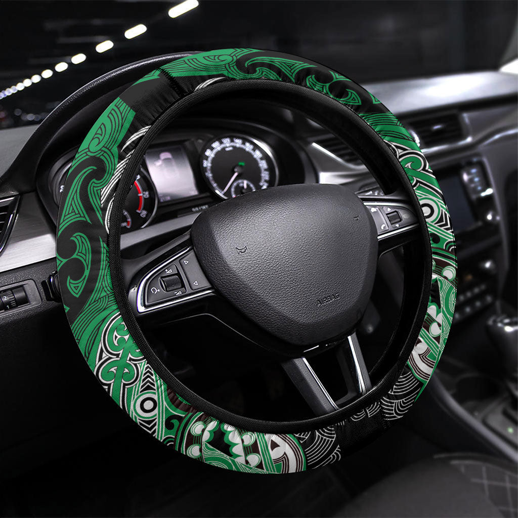 Aotearoa Iwi Ngai Tahu Steering Wheel Cover Maori Kowhaiwhai Pattern LT19 Universal Fit Green - Polynesian Pride