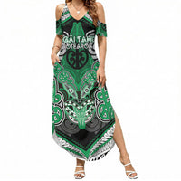 Aotearoa Iwi Ngai Tahu Personalised Summer Maxi Dress Maori Kowhaiwhai Pattern LT19 Women Green - Polynesian Pride