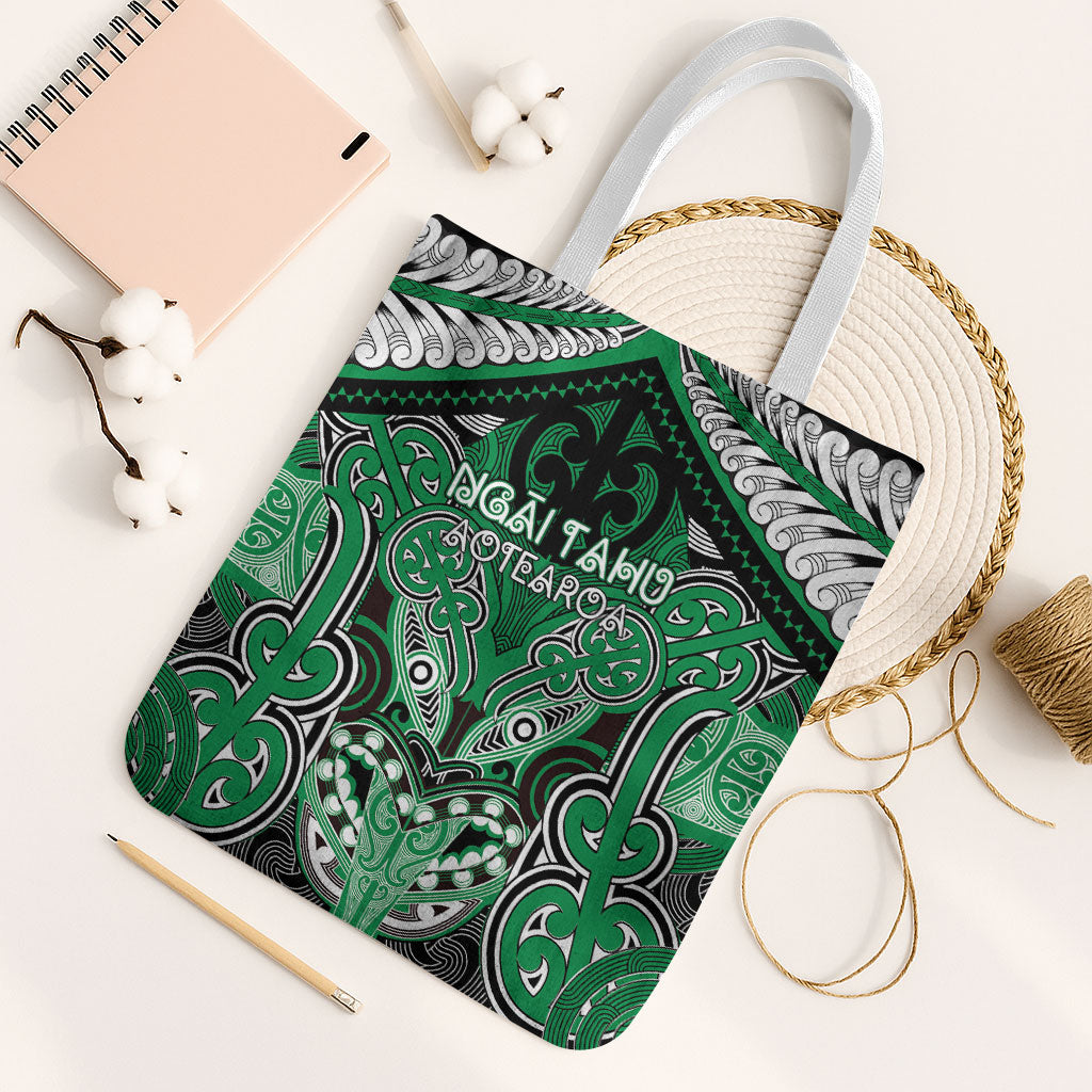 Aotearoa Iwi Ngai Tahu Tote Bag Maori Kowhaiwhai Pattern LT19 White Strap One Size Green - Polynesian Pride