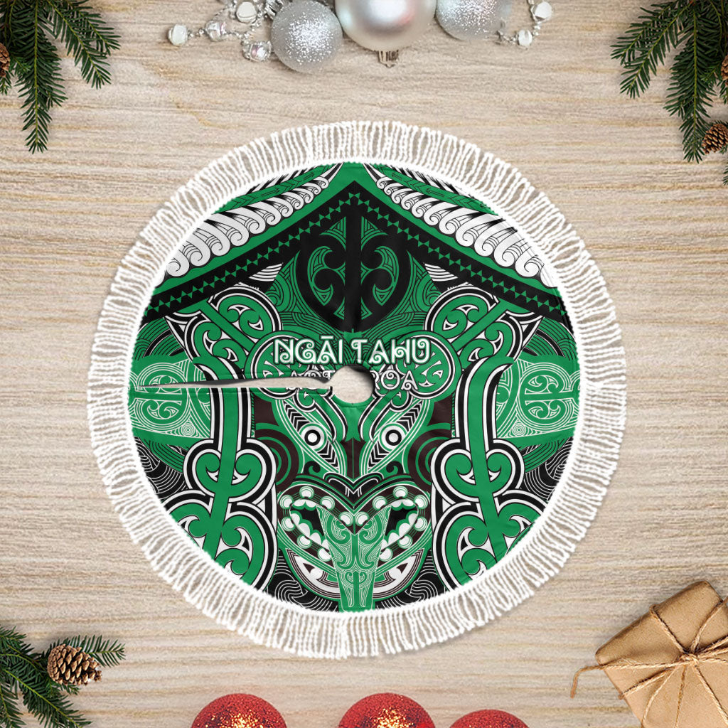 Aotearoa Iwi Ngai Tahu Tree Skirt Maori Kowhaiwhai Pattern LT19 Fringed Green - Polynesian Pride