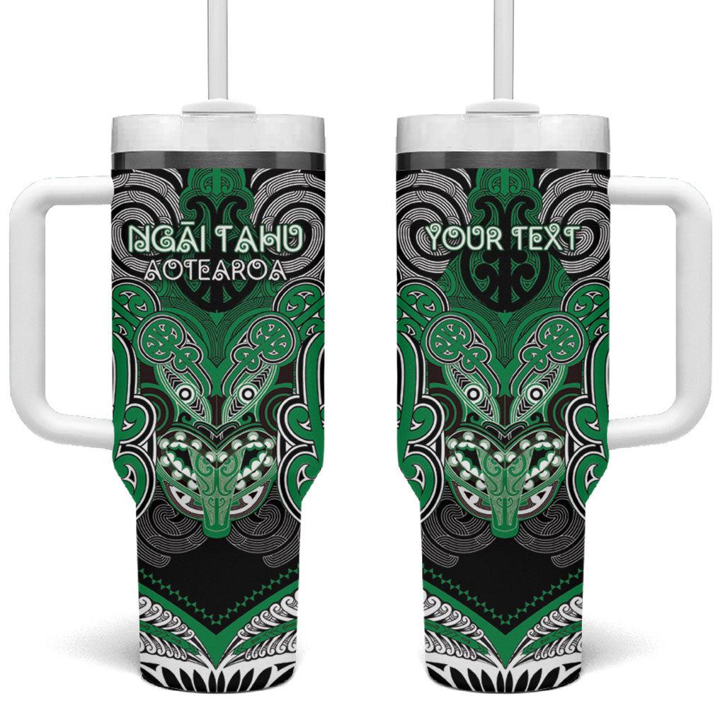 Aotearoa Iwi Ngai Tahu Personalised Tumbler With Handle Maori Kowhaiwhai Pattern LT19 One Size: 40 oz Green - Polynesian Pride