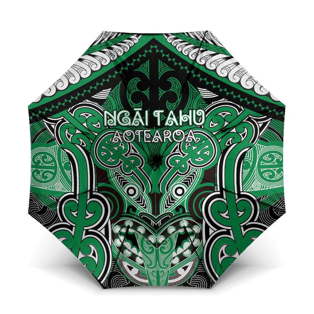 Aotearoa Iwi Ngai Tahu Umbrella Maori Kowhaiwhai Pattern LT19 One Size Folded 11.42 inch Opened Diameter 37.4 inch Green - Polynesian Pride