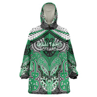 Aotearoa Iwi Ngai Tahu Personalised Wearable Blanket Hoodie Maori Kowhaiwhai Pattern LT19 One Size Green - Polynesian Pride