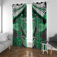 Aotearoa Iwi Ngai Tahu Window Curtain Maori Kowhaiwhai Pattern LT19 With Grommets Green - Polynesian Pride