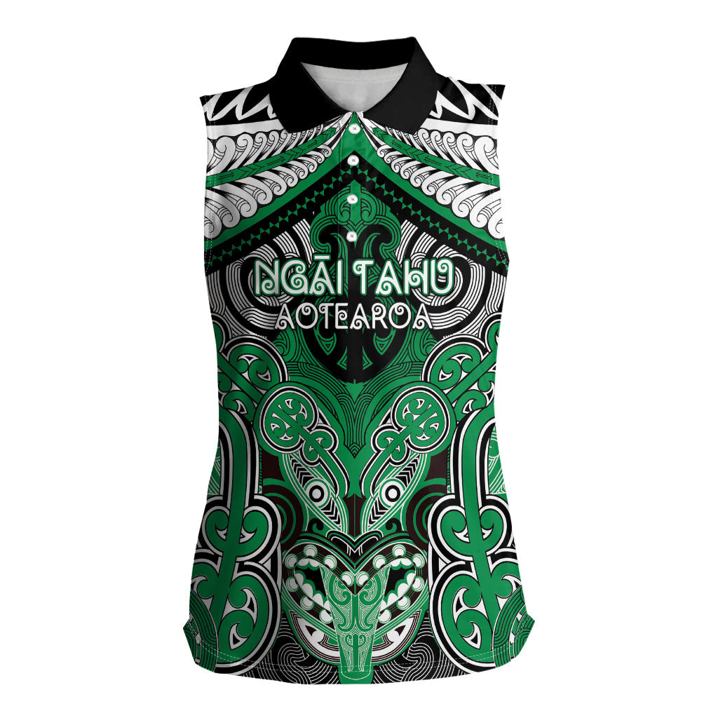 Aotearoa Iwi Ngai Tahu Personalised Women Sleeveless Polo Shirt Maori Kowhaiwhai Pattern LT19 Female Green - Polynesian Pride