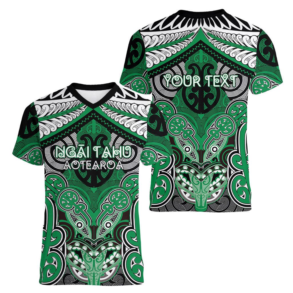 Aotearoa Iwi Ngai Tahu Personalised Women V-Neck T-Shirt Maori Kowhaiwhai Pattern LT19 - Polynesian Pride