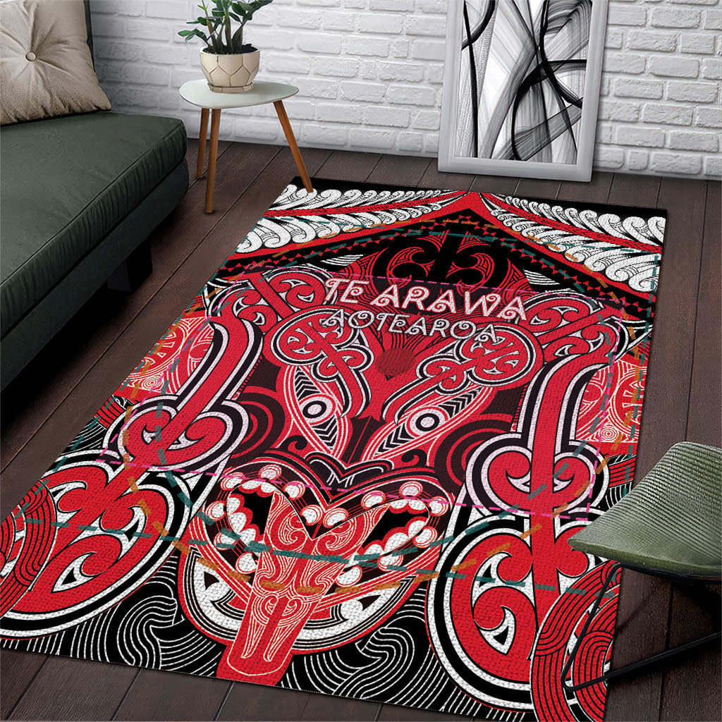 Aotearoa Iwi Te Arawa Area Rug Maori Kowhaiwhai Pattern LT19 Red - Polynesian Pride