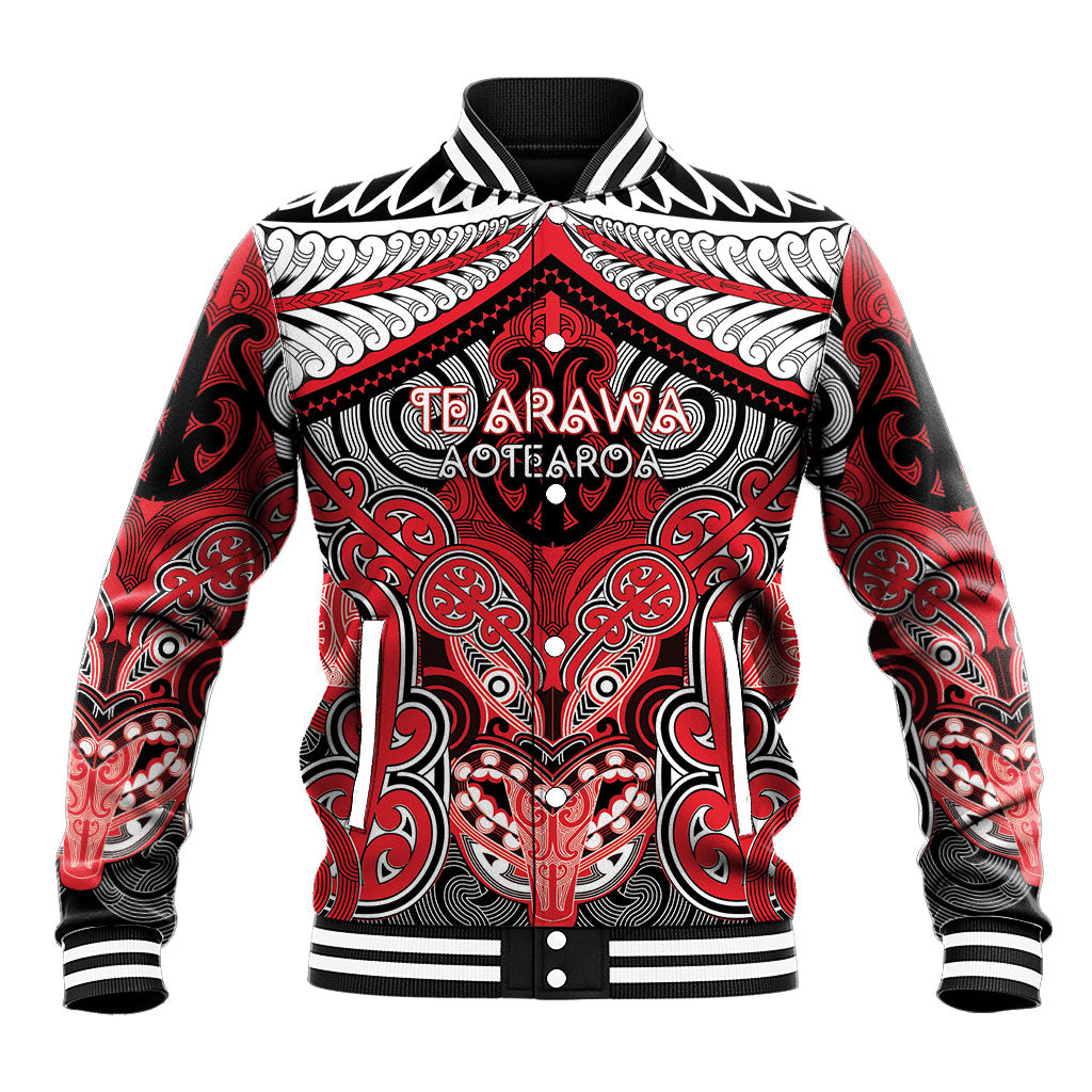 Aotearoa Iwi Te Arawa Personalised Baseball Jacket Maori Kowhaiwhai Pattern LT19 Unisex Red - Polynesian Pride