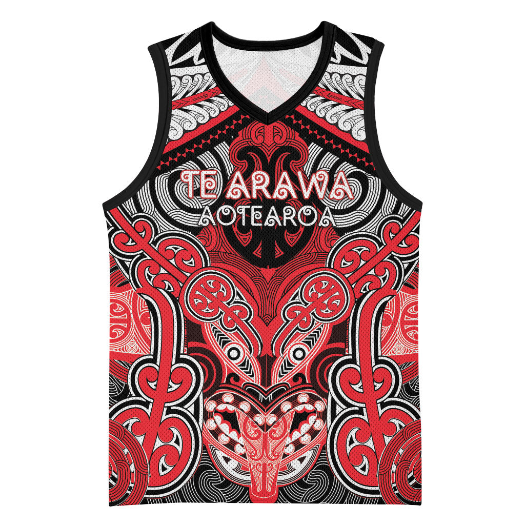 Aotearoa Iwi Te Arawa Personalised Basketball Jersey Maori Kowhaiwhai Pattern LT19 Unisex Red - Polynesian Pride