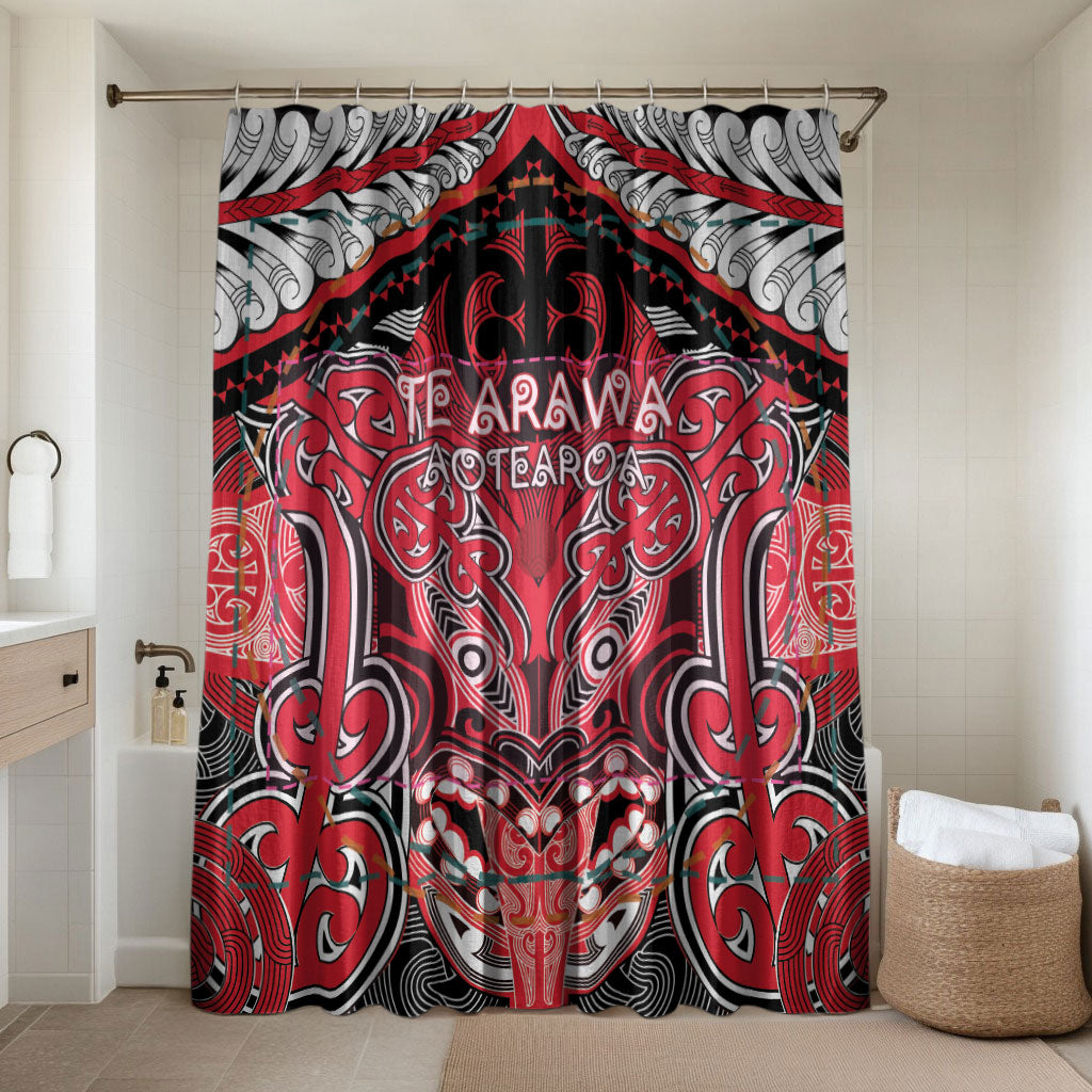 Aotearoa Iwi Te Arawa Bathroom Set Maori Kowhaiwhai Pattern LT19 Shower Curtain Only Red - Polynesian Pride