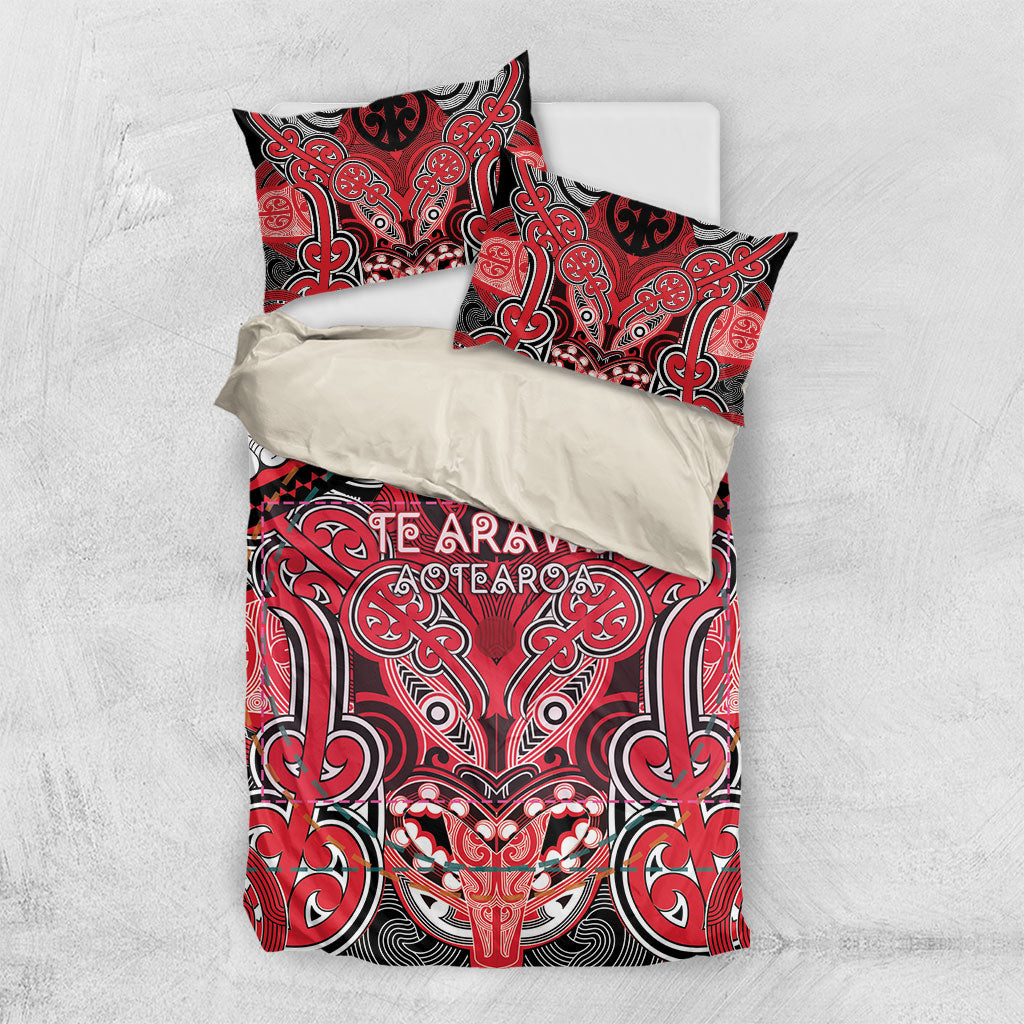 Aotearoa Iwi Te Arawa Bedding Set Maori Kowhaiwhai Pattern LT19 US Twin 172cm x 218cm Red - Polynesian Pride