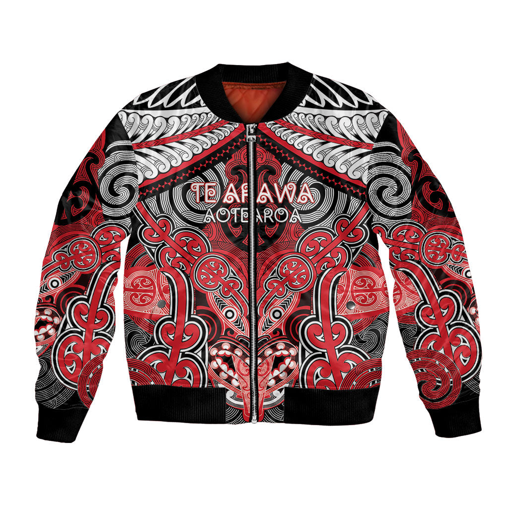 Aotearoa Iwi Te Arawa Personalised Bomber Jacket Maori Kowhaiwhai Pattern LT19 Unisex Red - Polynesian Pride