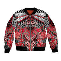 Aotearoa Iwi Te Arawa Personalised Bomber Jacket Maori Kowhaiwhai Pattern LT19 Unisex Red - Polynesian Pride