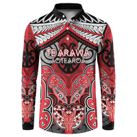 Aotearoa Iwi Te Arawa Personalised Button Sweatshirt Maori Kowhaiwhai Pattern LT19 Red - Polynesian Pride