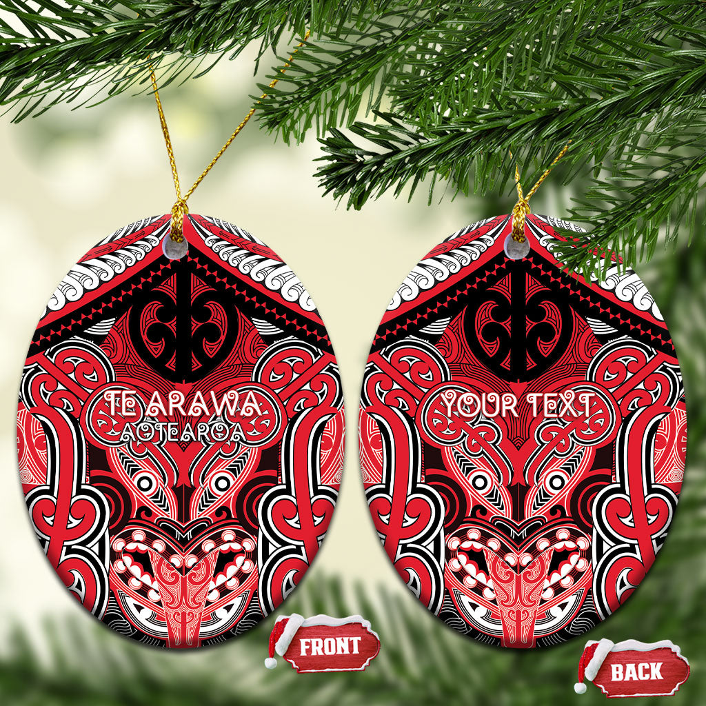Aotearoa Iwi Te Arawa Personalised Ceramic Ornament Maori Kowhaiwhai Pattern LT19 Oval Red - Polynesian Pride