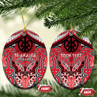 Aotearoa Iwi Te Arawa Personalised Ceramic Ornament Maori Kowhaiwhai Pattern LT19 Oval Red - Polynesian Pride