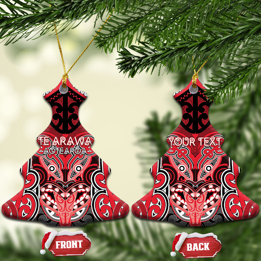 Aotearoa Iwi Te Arawa Personalised Ceramic Ornament Maori Kowhaiwhai Pattern LT19 Christmas Tree Red - Polynesian Pride