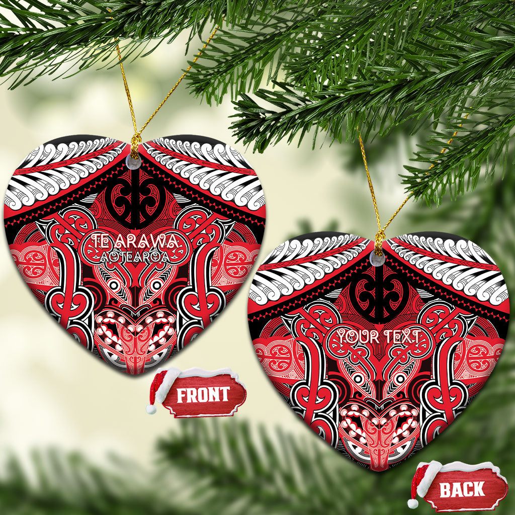 Aotearoa Iwi Te Arawa Personalised Ceramic Ornament Maori Kowhaiwhai Pattern LT19 Heart Red - Polynesian Pride