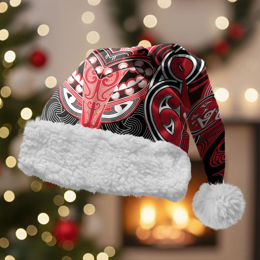 Aotearoa Iwi Te Arawa Personalised Christmas Santa Hat Maori Kowhaiwhai Pattern LT19 With Fur Red - Polynesian Pride