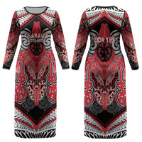 Aotearoa Iwi Te Arawa Personalised Couples Matching Long Sleeve Bodycon Dress and Long Sleeve Button Shirt Maori Kowhaiwhai Pattern LT19 - Polynesian Pride