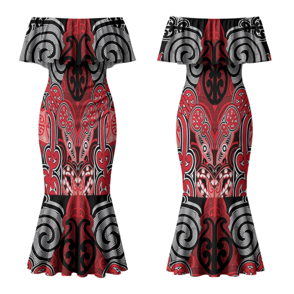 Aotearoa Iwi Te Arawa Personalised Couples Matching Mermaid Dress and Long Sleeve Button Shirt Maori Kowhaiwhai Pattern LT19 - Polynesian Pride