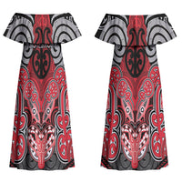 Aotearoa Iwi Te Arawa Personalised Couples Matching Off Shoulder Maxi Dress and Long Sleeve Button Shirt Maori Kowhaiwhai Pattern LT19 - Polynesian Pride