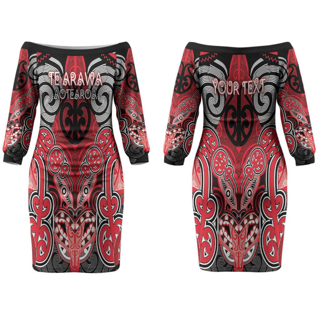 Aotearoa Iwi Te Arawa Personalised Couples Matching Off The Shoulder Long Sleeve Dress and Long Sleeve Button Shirt Maori Kowhaiwhai Pattern LT19 - Polynesian Pride