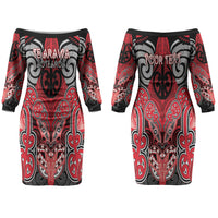 Aotearoa Iwi Te Arawa Personalised Couples Matching Off The Shoulder Long Sleeve Dress and Long Sleeve Button Shirt Maori Kowhaiwhai Pattern LT19 - Polynesian Pride