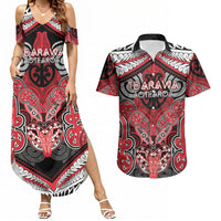 Aotearoa Iwi Te Arawa Personalised Couples Matching Summer Maxi Dress and Hawaiian Shirt Maori Kowhaiwhai Pattern LT19 Red - Polynesian Pride