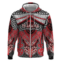 Aotearoa Iwi Te Arawa Personalised Hoodie Maori Kowhaiwhai Pattern LT19 Zip Hoodie Red - Polynesian Pride