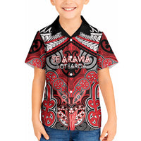 Aotearoa Iwi Te Arawa Personalised Kid Hawaiian Shirt Maori Kowhaiwhai Pattern LT19 Kid Red - Polynesian Pride