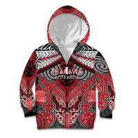 Aotearoa Iwi Te Arawa Personalised Kid Hoodie Maori Kowhaiwhai Pattern LT19 Zip Hoodie Red - Polynesian Pride