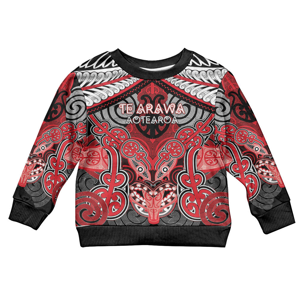 Aotearoa Iwi Te Arawa Personalised Kid Ugly Christmas Sweater Maori Kowhaiwhai Pattern LT19 Kid Red - Polynesian Pride
