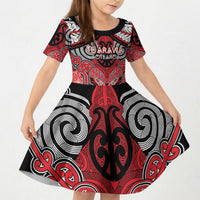 Aotearoa Iwi Te Arawa Personalised Kid Short Sleeve Dress Maori Kowhaiwhai Pattern LT19 KID Red - Polynesian Pride