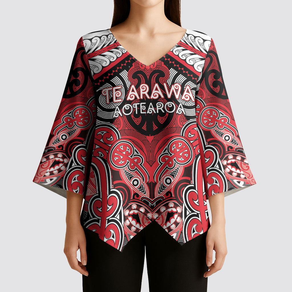 Aotearoa Iwi Te Arawa Personalised Kimono Sleeve Blouse Maori Kowhaiwhai Pattern LT19 - Polynesian Pride