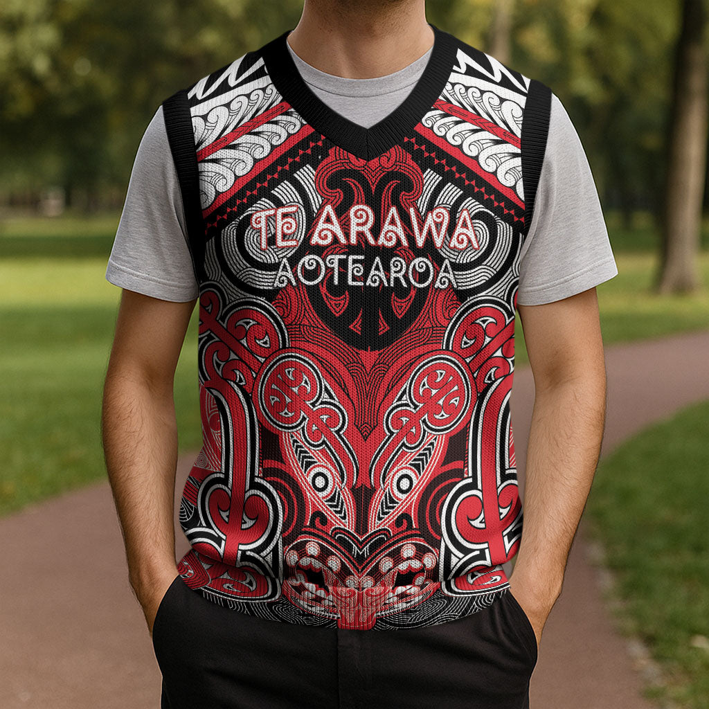 Aotearoa Iwi Te Arawa Personalised Christmas Knitted V-Neck Vest Maori Kowhaiwhai Pattern LT19 - Polynesian Pride