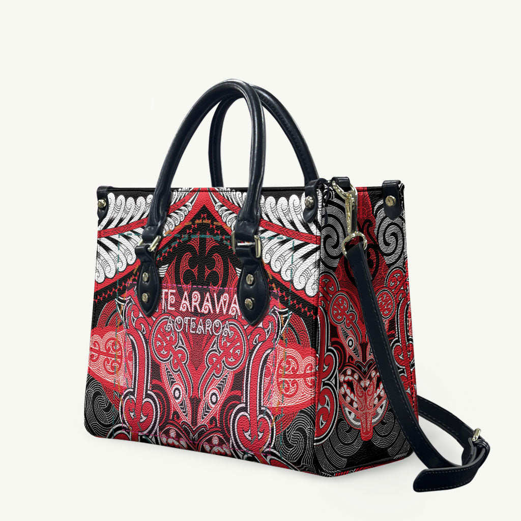 Aotearoa Iwi Te Arawa Leather Bag Maori Kowhaiwhai Pattern LT19 Red - Polynesian Pride