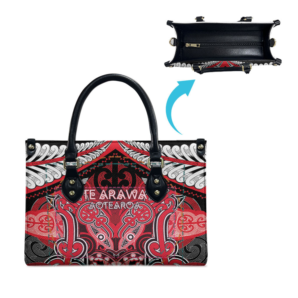 Aotearoa Iwi Te Arawa Leather Bag Maori Kowhaiwhai Pattern LT19 - Polynesian Pride