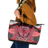 Aotearoa Iwi Te Arawa Leather Tote Bag Maori Kowhaiwhai Pattern LT19 Red - Polynesian Pride