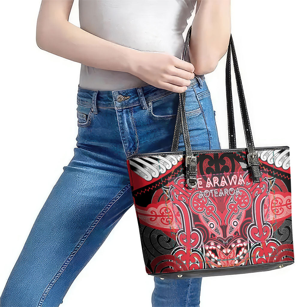 Aotearoa Iwi Te Arawa Leather Tote Bag Maori Kowhaiwhai Pattern LT19 - Polynesian Pride