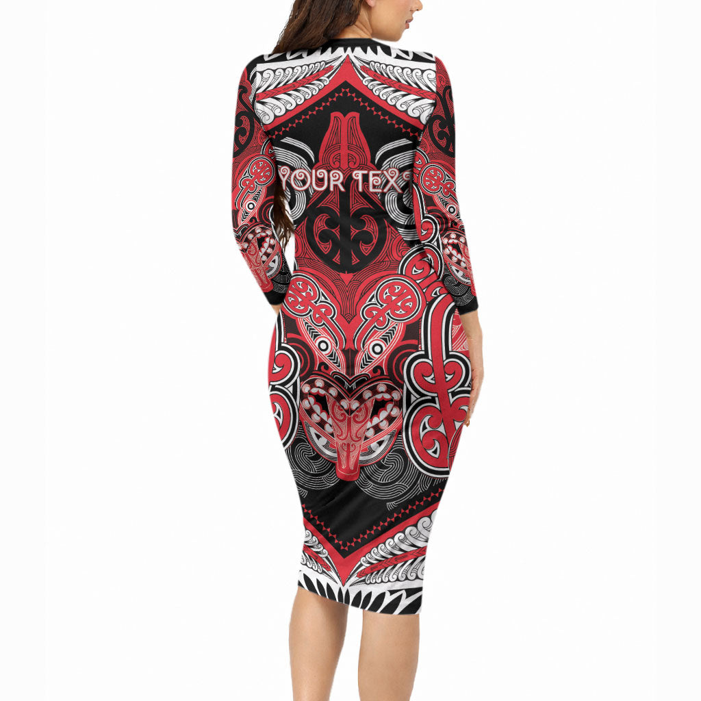 Aotearoa Iwi Te Arawa Personalised Long Sleeve Bodycon Dress Maori Kowhaiwhai Pattern LT19 - Polynesian Pride