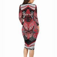 Aotearoa Iwi Te Arawa Personalised Long Sleeve Bodycon Dress Maori Kowhaiwhai Pattern LT19 - Polynesian Pride