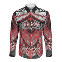 Aotearoa Iwi Te Arawa Personalised Long Sleeve Button Shirt Maori Kowhaiwhai Pattern LT19 Unisex Red - Polynesian Pride